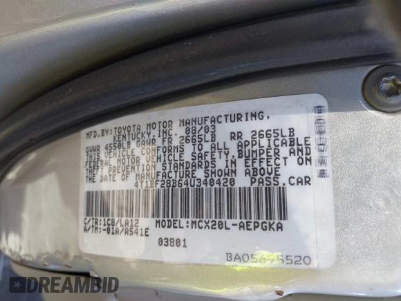2004 Toyota Avalon XL z VIN 4T1BF28B64U340420, wystawiony jako IAAI lot #41753265 z przebiegiem 173 302 mil mil oraz . Historia ofert i sprzedaży dostępna na DreamBid. Obrazek 9.