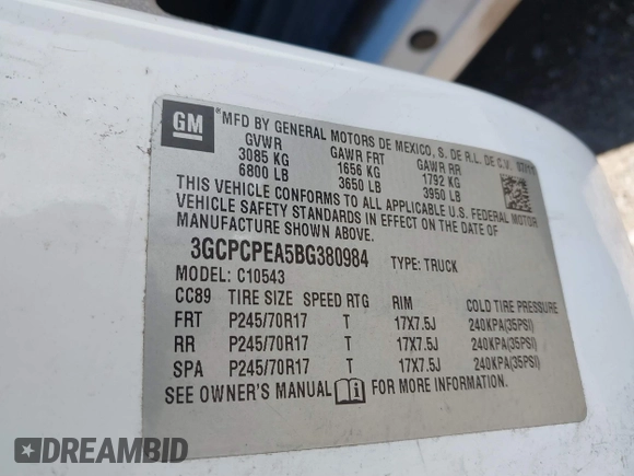 2011 Chevrolet Silverado 1500 with VIN 3GCPCPEA5BG380984, listed as a IAAI auction lot 41739305 with 290,644 mi miles and . Bid and sale history available at DreamBid. Image 9.