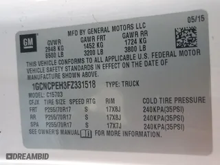 2015 Chevrolet Silverado 1500 Work Truck with VIN 1GCNCPEH3FZ331518, listed as a Copart auction lot 46664775 with 159,315 mi miles and Salvage Title. Bid and sale history available at carsss.com. Image 13.