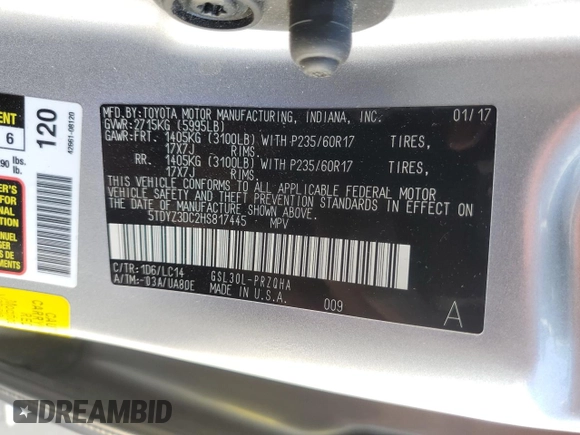 2017 Toyota Sienna XLE Auto Access Seat с VIN 5TDYZ3DC2HS817445, выставлен на аукционе Copart как лот 56551795 с пробегом 95 336 миль миль и Списание • Salvage title. История ставок и продаж доступна на DreamBid. Изображение 14.