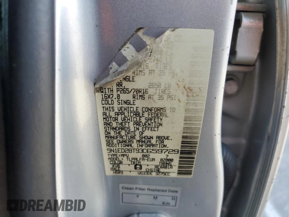 2003 Nissan Xterra SE z VIN 5N1ED28T93C659729, wystawiony jako Copart lot #46446285 z przebiegiem 247 924 mil mil oraz Szkoda całkowita • Salvage title. Historia ofert i sprzedaży dostępna na DreamBid. Obrazek 15.