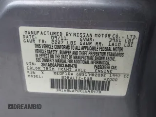 2012 Nissan Sentra SR with VIN 3N1AB6AP0CL645478, listed as a IAAI auction lot 41912266 with 71,641 mi miles and . Bid and sale history available at DreamBid. Image 9.