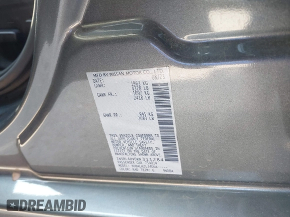 2024 Nissan Altima SV with VIN 1N4BL4DV0RN311284, listed as a IAAI auction lot 40845118 with Not Provided miles and . Bid and sale history available at carsss.com. Image 9.