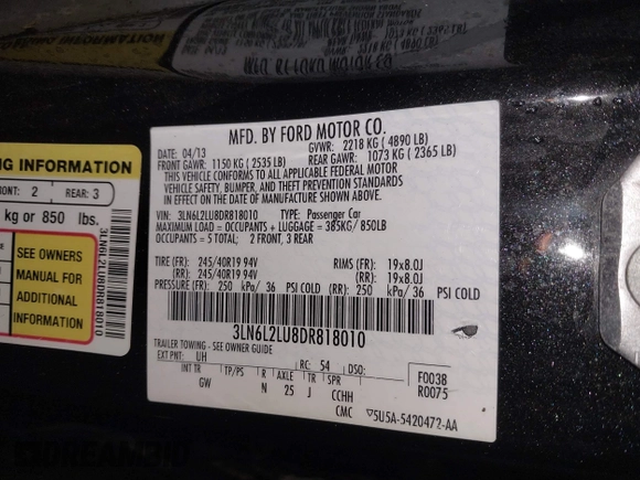 2013 Lincoln MKZ Hybrid z VIN 3LN6L2LU8DR818010, wystawiony jako IAAI lot #41363777 z przebiegiem 181 675 mil mil oraz . Historia ofert i sprzedaży dostępna na DreamBid. Obrazek 9.