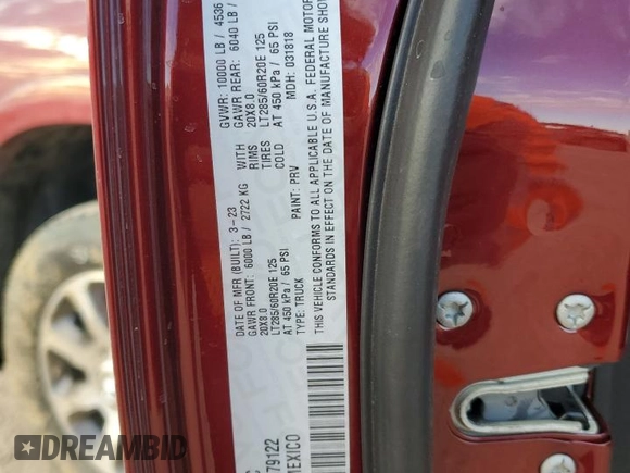 2023 Ram 2500 Longhorn with VIN 3C6UR5GL0PG579122, listed as a Copart auction lot 73804464 with 0 mi miles and Salvage Title. Bid and sale history available at carsss.com. Image 12.