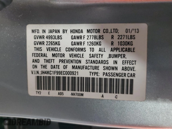 2014 Acura RLX Advance Pkg with VIN JH4KC1F99EC000921, listed as a Copart auction lot 80943004 with 149,250 mi miles and Salvage Title. Bid and sale history available at carsss.com. Image 12.