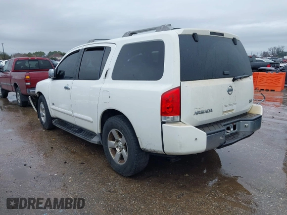 2007 Nissan Armada SE z VIN 5N1BA08AX7N707537, wystawiony jako IAAI lot #41563441 z przebiegiem 297 927 mil mil oraz . Historia ofert i sprzedaży dostępna na DreamBid. Obrazek 3.