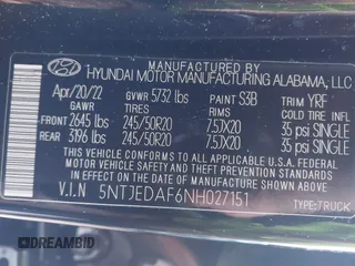 2022 Hyundai Santa Cruz Limited z VIN 5NTJEDAF6NH027151, wystawiony jako IAAI lot #41075036 z przebiegiem 8 611 mil mil oraz . Historia ofert i sprzedaży dostępna na DreamBid. Obrazek 9.