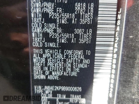 2011 Nissan Quest S with VIN JN8AE2KP9B9000626, listed as a Copart auction lot 70140114 with 146,352 mi miles and Salvage Title. Bid and sale history available at carsss.com. Image 13.
