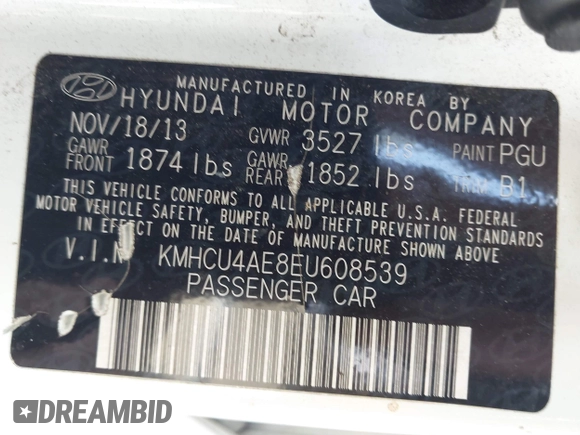 2014 Hyundai Accent GLS with VIN KMHCU4AE8EU608539, listed as a IAAI auction lot 41946784 with 106,709 mi miles and . Bid and sale history available at carsss.com. Image 9.