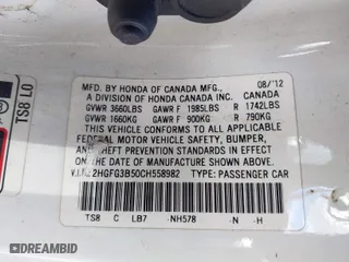2012 Honda Civic Cpe LX with VIN 2HGFG3B50CH558982, listed as a IAAI auction lot 41908368 with 202,353 mi miles. Bid and sale history available at carsss.com. Image 9.