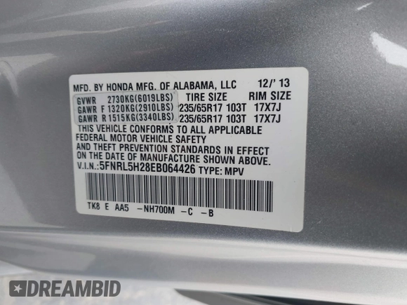 2014 Honda Odyssey LX z VIN 5FNRL5H28EB064426, wystawiony jako IAAI lot #42207634 z przebiegiem 169 706 mil mil oraz . Historia ofert i sprzedaży dostępna na DreamBid. Obrazek 9.