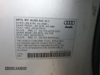 2012 Audi Q7 Premium Plus with VIN WA1LGAFE8CD002054, listed as a Copart auction lot 61968375 with Not provided miles and Salvage title. Bid and sale history available at DreamBid. Image 13.