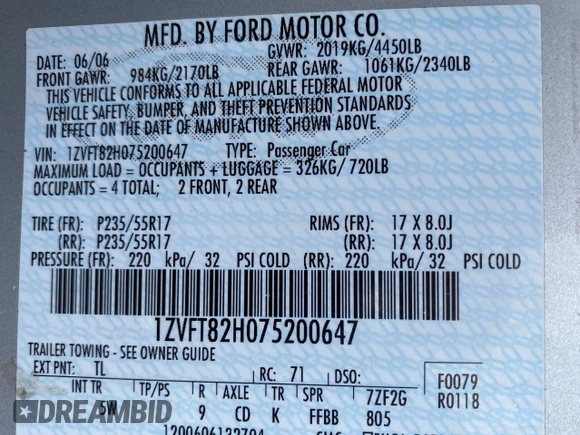 2007 Ford Mustang GT Deluxe with VIN 1ZVFT82H075200647, listed as a Copart auction lot 63746515 with 73,813 mi miles and Clean title. Bid and sale history available at DreamBid. Image 10.