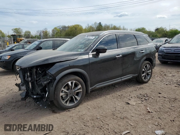 2025 Infiniti QX60 Luxe with VIN 5N1AL1FS5SC348500, listed as a Copart auction lot 54202275 with 2,172 mi miles and Salvage title. Bid and sale history available at DreamBid. Image 1.