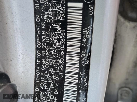 2015 Toyota Prius Four with VIN JTDKN3DUXF0436954, listed as a Copart auction lot 54655255 with 123,799 mi miles and Salvage Title. Bid and sale history available at DreamBid. Image 13.