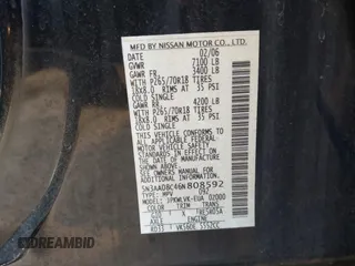 2006 Infiniti QX56 z VIN 5N3AA08C46N808592, wystawiony jako IAAI lot #41483260 z przebiegiem Nie podano mil oraz . Historia ofert i sprzedaży dostępna na DreamBid. Obrazek 9.