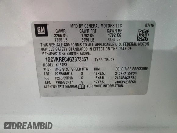 2016 Chevrolet Silverado 1500 LT with VIN 1GCVKREC4GZ373457, listed as a Copart auction lot 55214435 with 140,537 mi miles and Clean Title. Bid and sale history available at DreamBid. Image 12.
