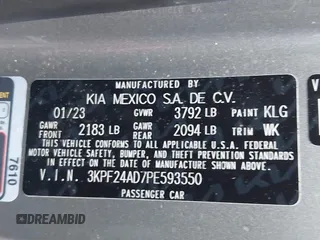 2023 Kia Forte LXS with VIN 3KPF24AD7PE593550, listed as a IAAI auction lot 41268490 with 13,754 mi miles. Bid and sale history available at carsss.com. Image 9.