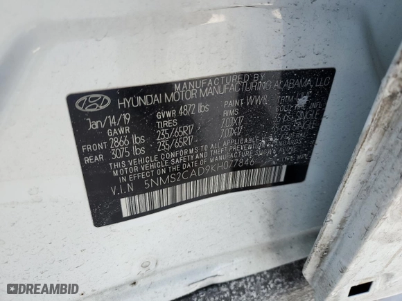 2019 Hyundai Santa Fe SE with VIN 5NMS2CAD9KH077846, listed as a Copart auction lot 88861155 with 79,816 mi miles and Salvage Title. Bid and sale history available at carsss.com. Image 13.
