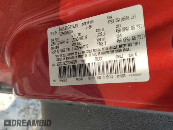 2007 Dodge 3500 SLT with VIN 3D7MX49C97G706574, listed as a Copart auction lot 59835025 with 297,565 mi miles and Clean title. Bid and sale history available at DreamBid. Image 12.