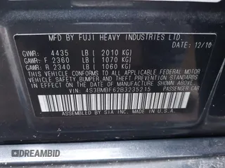 2011 Subaru Legacy Premium with VIN 4S3BMBF62B3235215, listed as a IAAI auction lot 42724295 with 194,892 mi miles and . Bid and sale history available at DreamBid. Image 9.