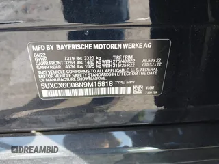 2022 BMW X7 M50i z VIN 5UXCX6C08N9M15818, wystawiony jako IAAI lot #41434065 z przebiegiem 52 740 mil mil oraz . Historia ofert i sprzedaży dostępna na DreamBid. Obrazek 9.