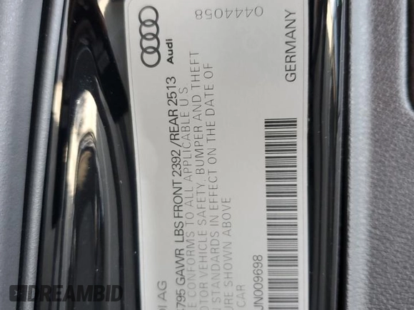 2018 Audi A4 Premium with VIN WAUDNAF45JN009698, listed as a Copart auction lot 56996875 with 39,134 mi miles and Salvage title. Bid and sale history available at DreamBid. Image 12.