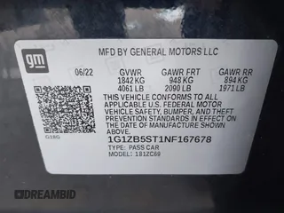 2022 Chevrolet Malibu LS with VIN 1G1ZB5ST1NF167678, listed as a IAAI auction lot 41948656 with 23,974 mi miles and . Bid and sale history available at DreamBid. Image 9.