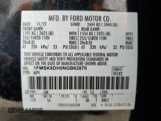 2022 Ford Explorer XLT with VIN 1FMSK8DH0NGB62870, listed as a Copart auction lot 48729215 with 0 mi miles and Salvage Title. Bid and sale history available at carsss.com. Image 13.