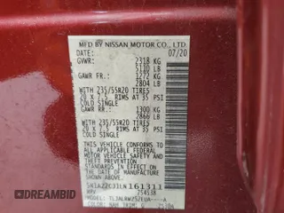 2020 Nissan Murano SL z VIN 5N1AZ2CJ1LN161311, wystawiony jako Copart lot #58058735 z przebiegiem 59 446 mil mil oraz Szkoda całkowita • Salvage title. Historia ofert i sprzedaży dostępna na DreamBid. Obrazek 13.
