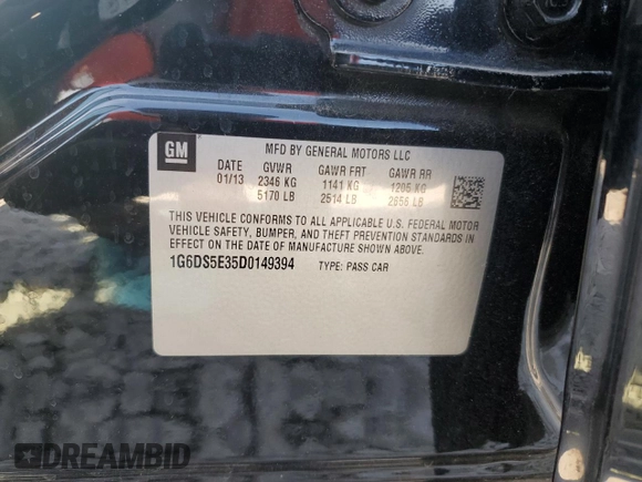 2013 Cadillac CTS Premium with VIN 1G6DS5E35D0149394, listed as a Copart auction lot 77005854 with 92,197 mi miles and Salvage title. Bid and sale history available at DreamBid. Image 14.
