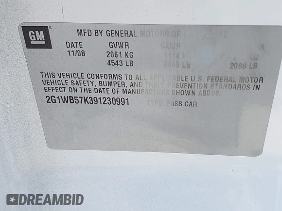 2009 Chevrolet Impala LS with VIN 2G1WB57K391230991, listed as a IAAI auction lot 42063288 with 273,838 mi miles and . Bid and sale history available at DreamBid. Image 9.