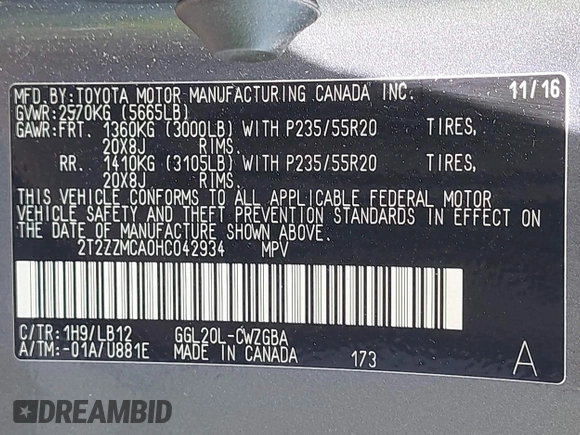 2017 Lexus RX with VIN 2T2ZZMCA0HC042934, listed as a IAAI auction lot 42007261 with 96,116 mi miles. Bid and sale history available at carsss.com. Image 9.