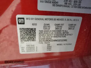2022 GMC Sierra 1500 Limited SLT with VIN 3GTU9DEDXNG211591, listed as a Copart auction lot 68378384 with 20,016 mi miles and Salvage Title. Bid and sale history available at carsss.com. Image 12.