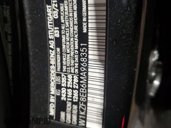 2021 Mercedes-Benz E-Class E 350 with VIN W1KZF8EB6MA968351, listed as a Copart auction lot 47388195 with 36,966 mi miles and Salvage Title. Bid and sale history available at carsss.com. Image 12.