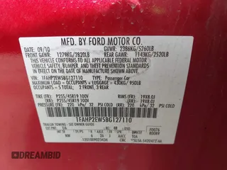 2011 Ford Taurus SEL with VIN 1FAHP2EW5BG127110, listed as a IAAI auction lot 42154950 with 227,549 mi miles. Bid and sale history available at carsss.com. Image 9.