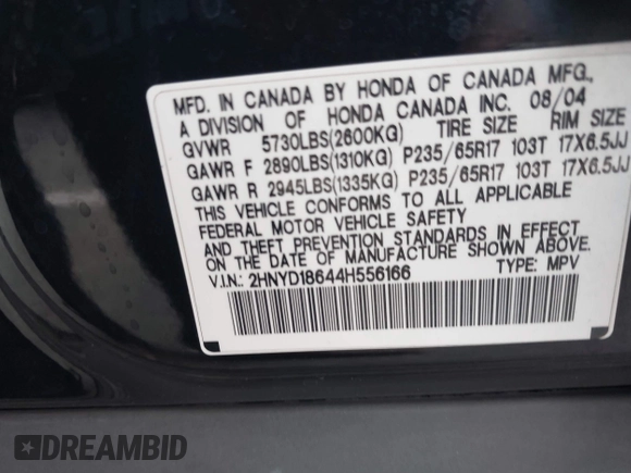 2004 Acura MDX Touring Pkg with VIN 2HNYD18644H556166, listed as a IAAI auction lot 42056719 with 210,418 mi miles. Bid and sale history available at carsss.com. Image 9.