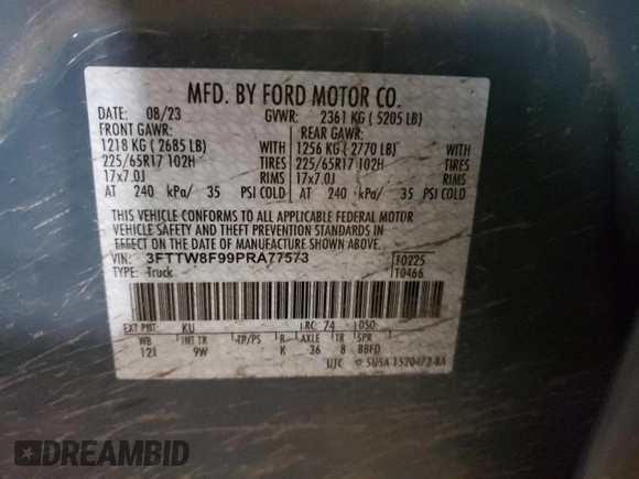 2023 Ford Maverick XL with VIN 3FTTW8F99PRA77573, listed as a Copart auction lot 48812435 with Not provided miles and Salvage title. Bid and sale history available at DreamBid. Image 14.
