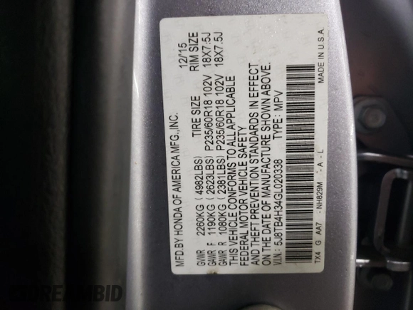 2016 Acura RDX with VIN 5J8TB4H34GL020338, listed as a Copart auction lot 88171645 with 106,935 mi miles and Salvage Title. Bid and sale history available at carsss.com. Image 13.