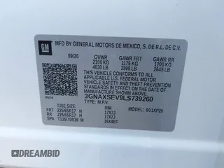 2020 Chevrolet Equinox LS z VIN 3GNAXSEV9LS739260, wystawiony jako IAAI lot #41058541 z przebiegiem 54 213 mil mil oraz . Historia ofert i sprzedaży dostępna na DreamBid. Obrazek 9.