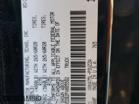 2023 Toyota Tundra Platinum with VIN 5TFNA5DB2PX085582, listed as a Copart auction lot 89322415 with 40,709 mi miles and Salvage title. Bid and sale history available at DreamBid. Image 13.