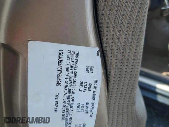 2000 Saturn LS z VIN 1G8JU52F6YY606949, wystawiony jako Copart lot #71205344 z przebiegiem 225 150 mil mil oraz Szkoda całkowita • Salvage title. Historia ofert i sprzedaży dostępna na DreamBid. Obrazek 12.