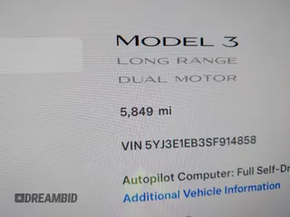 2025 Tesla Model 3 Long Range with VIN 5YJ3E1EB3SF914858, listed as a IAAI auction lot 42719707 with 5,849 mi miles and . Bid and sale history available at DreamBid. Image 16.