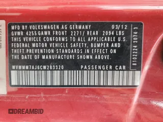 2012 Volkswagen Golf TDI с VIN WVWMM7AJ6CW283320, выставлен на аукционе Copart как лот 71815874 с пробегом 114 744 миль миль и Списание • Salvage title. История ставок и продаж доступна на DreamBid. Изображение 13.