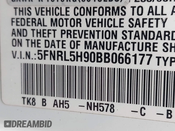 2011 Honda Odyssey Touring with VIN 5FNRL5H90BB066177, listed as a IAAI auction lot 42053368 with 239,205 mi miles and . Bid and sale history available at DreamBid. Image 9.
