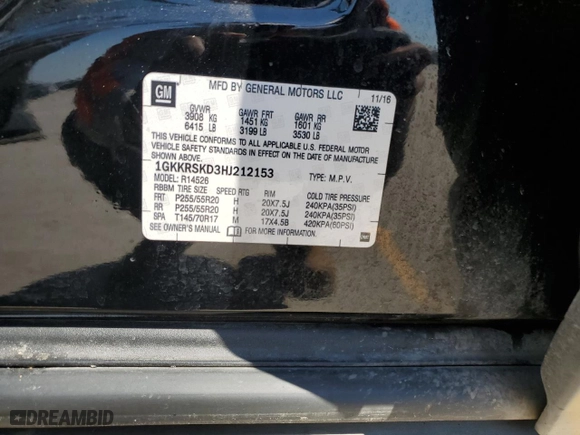 2017 GMC Acadia Limited Limited with VIN 1GKKRSKD3HJ212153, listed as a Copart auction lot 73775924 with 185,778 mi miles and Salvage Title. Bid and sale history available at carsss.com. Image 12.