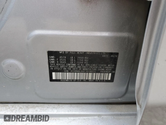 2015 Subaru Legacy Limited z VIN 4S3BNAL66F3018025, wystawiony jako Copart lot #57762985 z przebiegiem 74 508 mil mil oraz Szkoda całkowita • Salvage title. Historia ofert i sprzedaży dostępna na DreamBid. Obrazek 12.