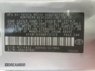 2011 Toyota Camry LE with VIN 4T4BF3EK8BR137378, listed as a Copart auction lot 60057595 with 85,518 mi miles and Non repairable. Bid and sale history available at DreamBid. Image 12.