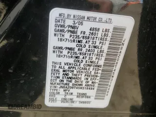 2005 Nissan Murano SL z VIN JN8AZ08T45W318494, wystawiony jako Copart lot #57463815 z przebiegiem 171 224 mil mil oraz Czysty tytuł • Clean title. Historia ofert i sprzedaży dostępna na DreamBid. Obrazek 13.